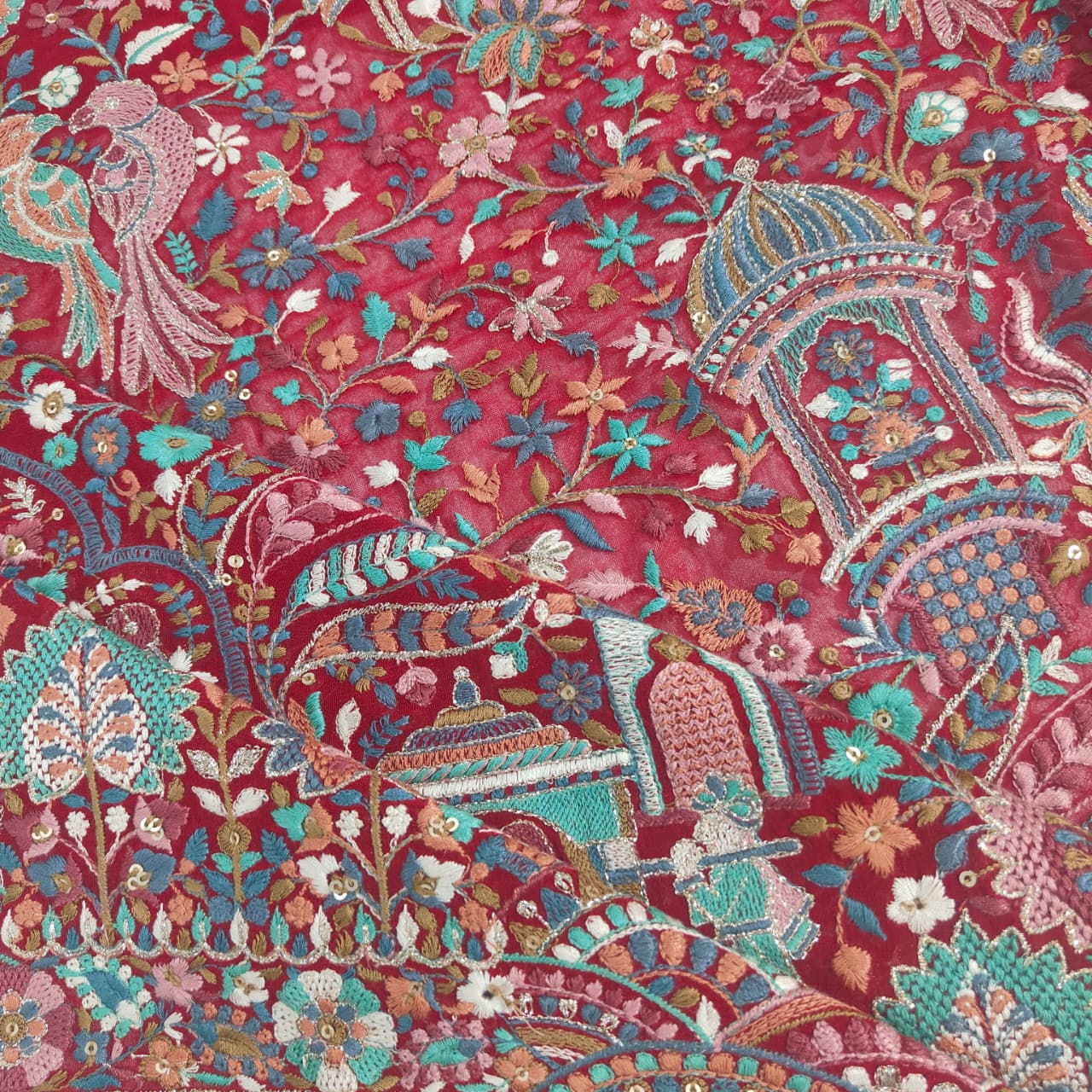 Red Traditional Zari Embroidery Georgette Fabric DRAJ-28022