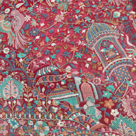 Red Traditional Zari Embroidery Georgette Fabric DRAJ-28022