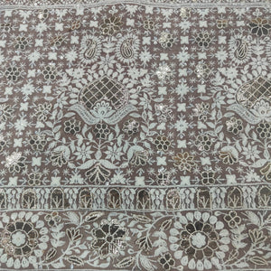 Dark Cream Chikankari Embroidery Georgette Fabric DRAJ-28018