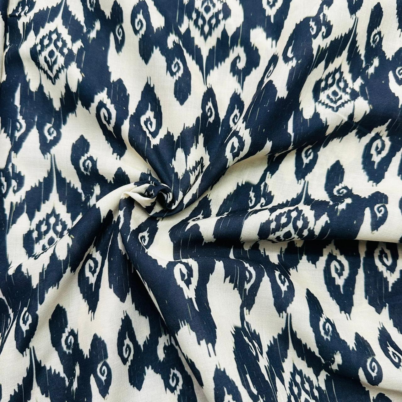 Black Cream ikkat print Cambric Cotton Fabric VC-17377