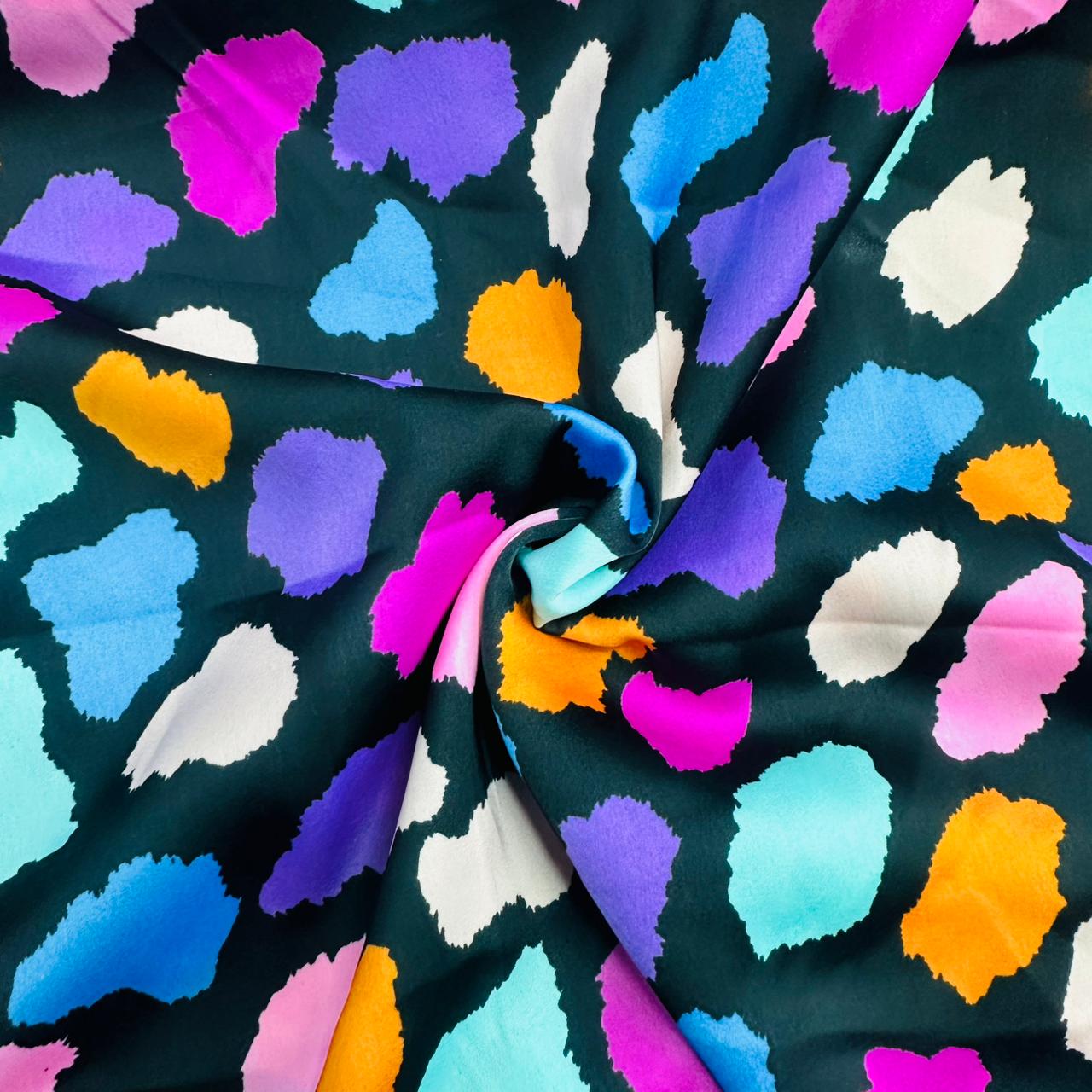 Black With Multicolor Abstract Satin Fabric TU-7965