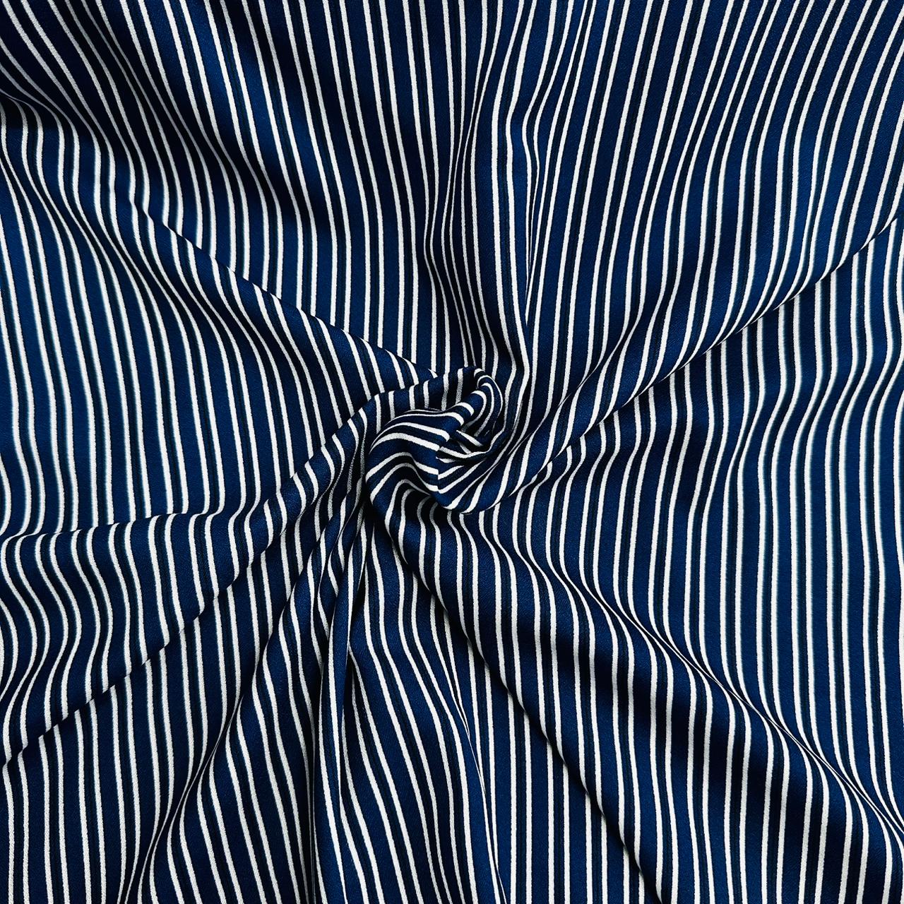 White & Blue Stripes Print Crepe Fabric JKS-8456 