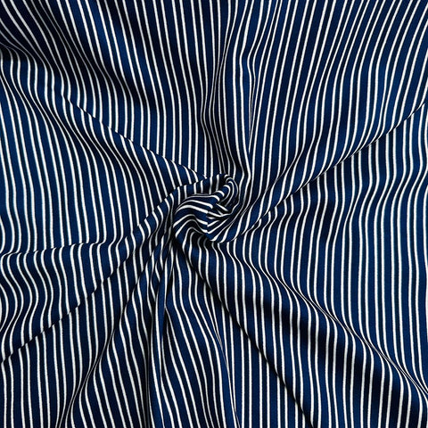 White & Blue Stripes Print Crepe Fabric JKS-8456 