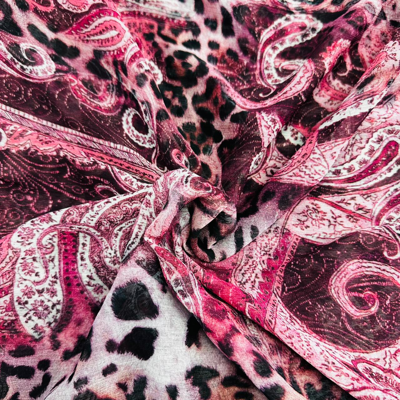 Pink Paisley Print Georgette Fabric JKS-11271 - TradeUNO