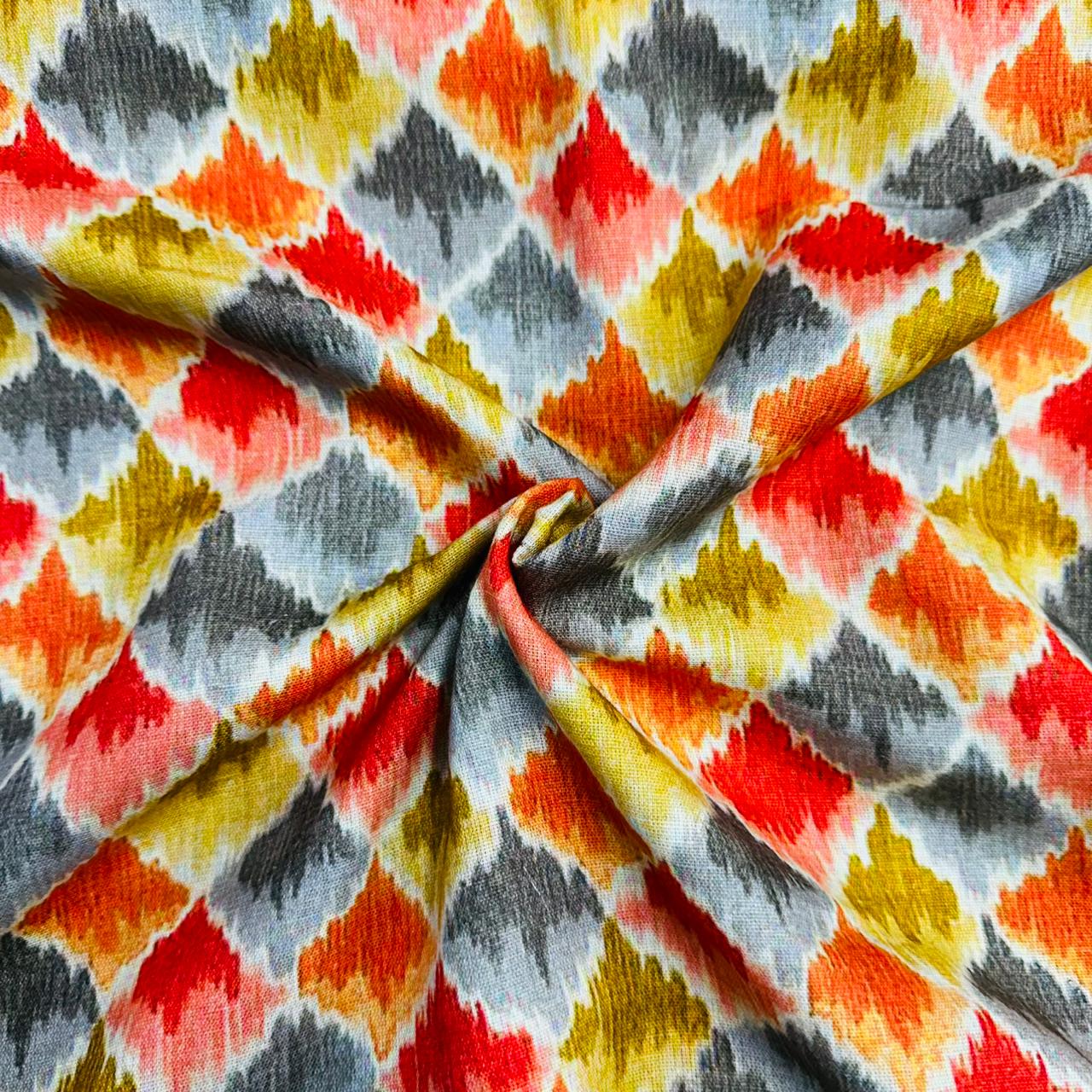 Multicolor Abstract Print Cotton Linen Fabric TU-4657