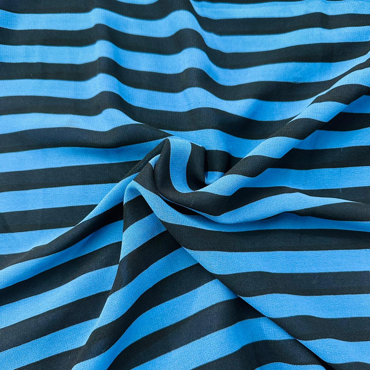 Black & Blue Stripe Print Georgette Fabric TU-5321 - TradeUNO