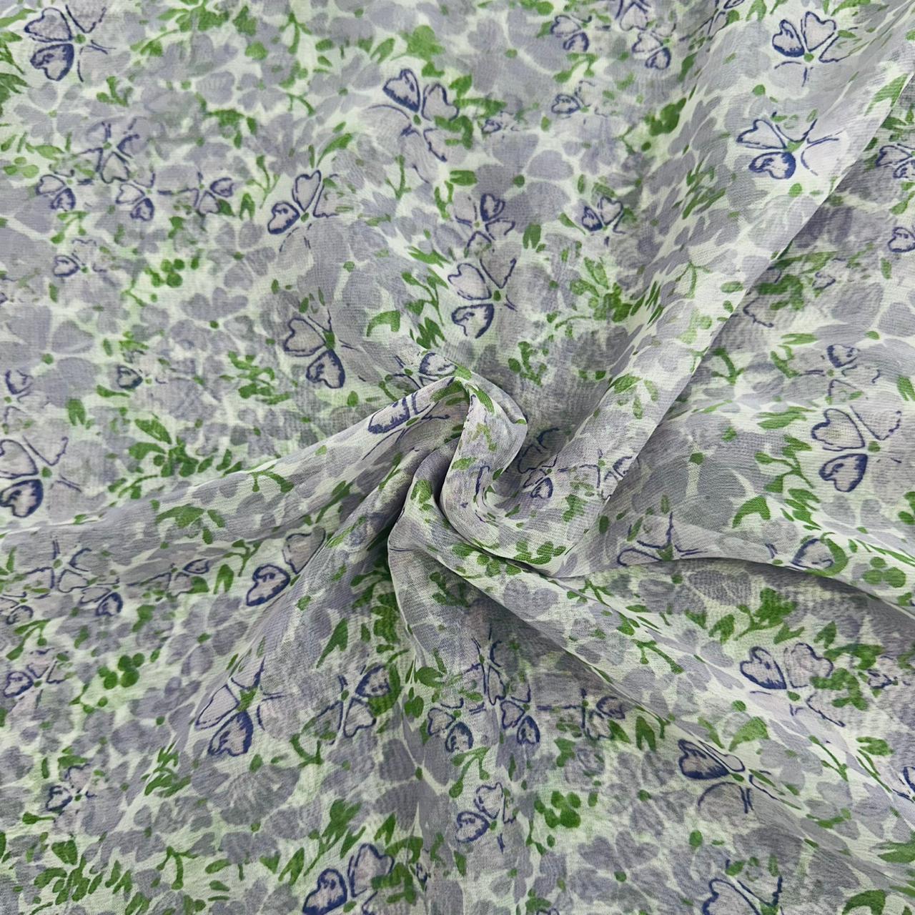 Pink & Multicolor Floral Print Georgette Satin Fabric 9350