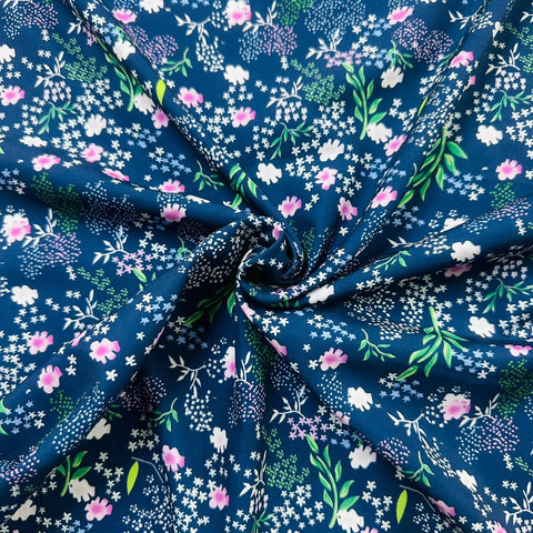 Blue Floral Print Crepe fabric SS-14016
