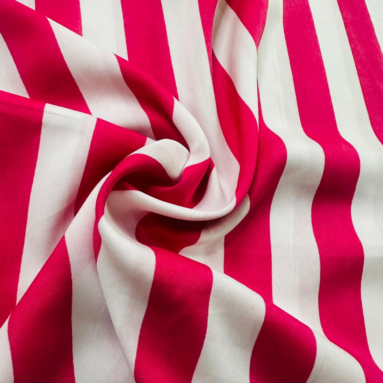 White with pink stripes crepe Fabric TU-7218
