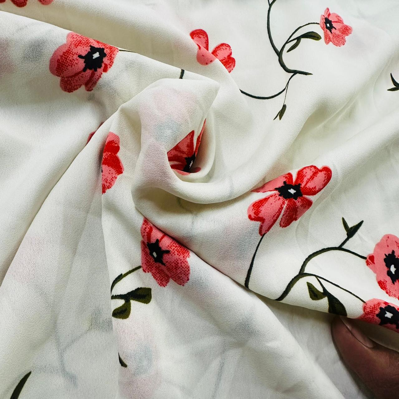 White Floral Print Georgette Fabric TU-5155 - TradeUNO