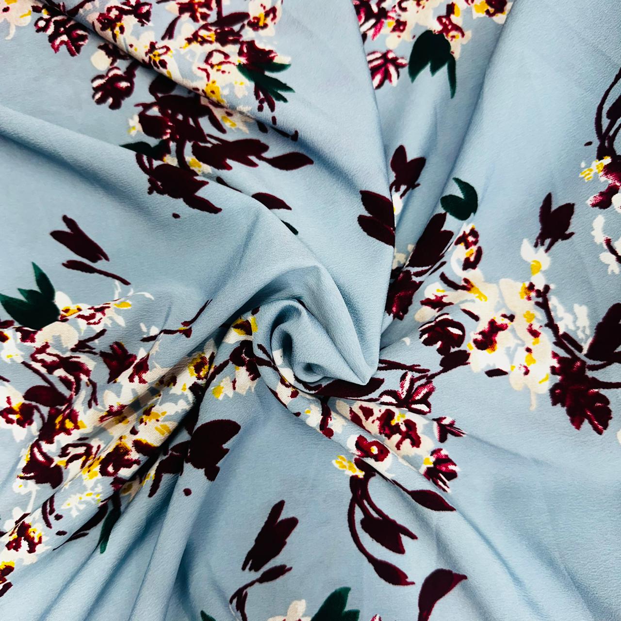 Grey Floral Print Crepe Fabric TU-5187