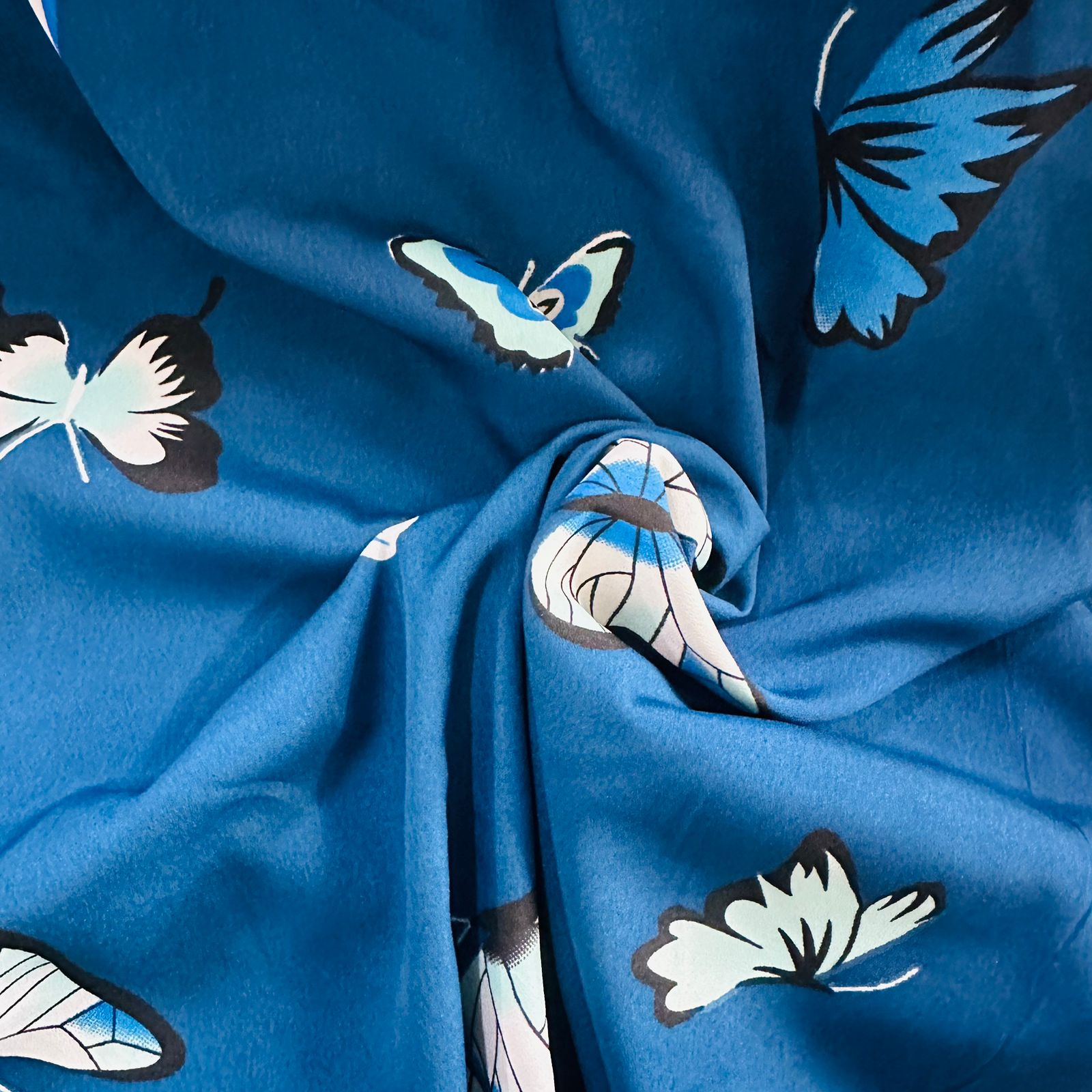 Navy Blue & Mulitcolor Butterfly Print chiffon Fabric JKS-8463 - TradeUNO