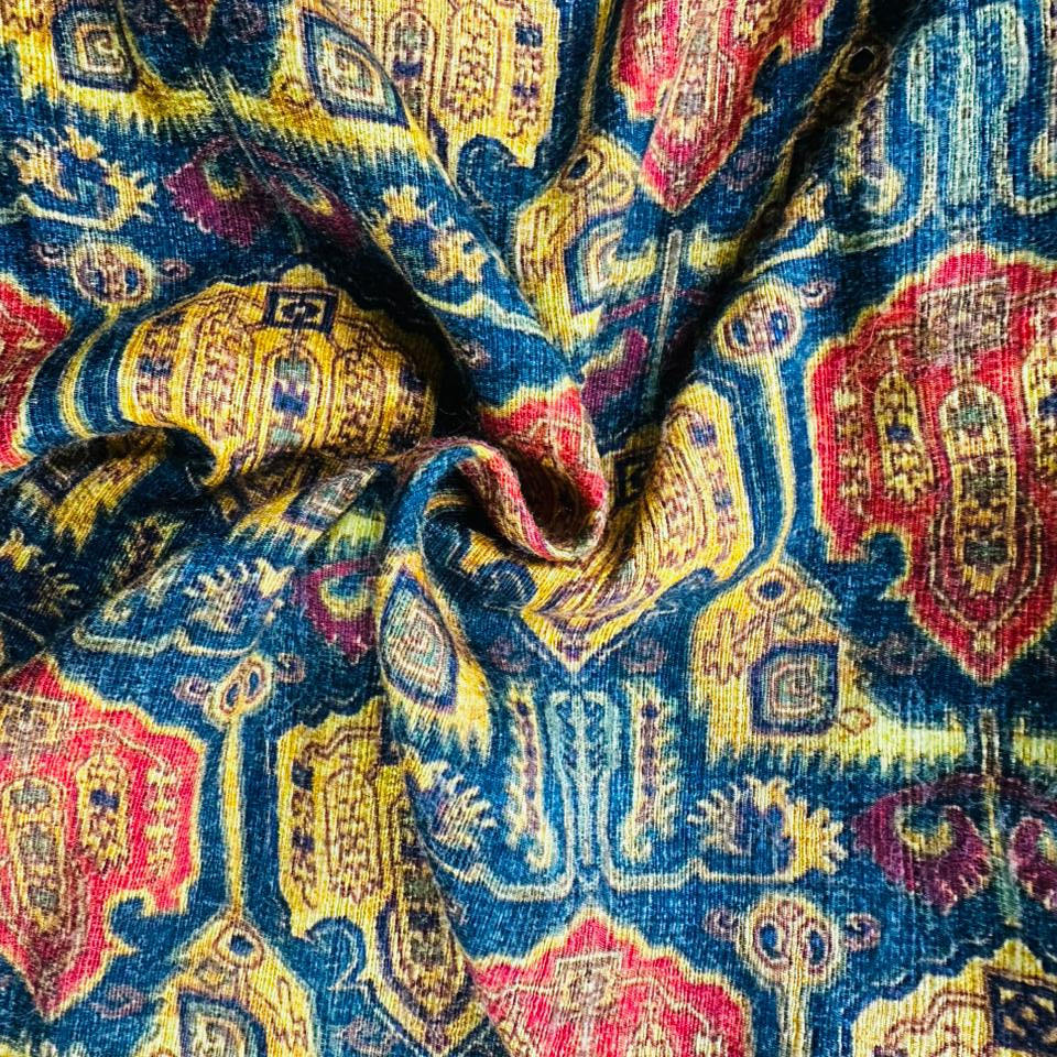 Lemon Green Abstract Print Shisha Crepe Fabric