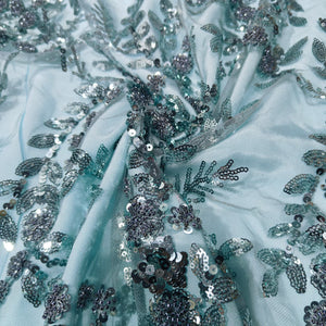 Grey Floral Sequence Handwork Embroidery Net Fabric AF-14519