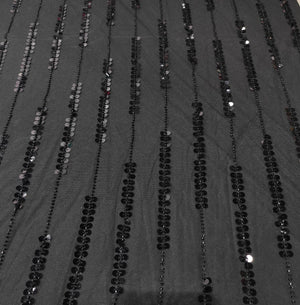 Black Pearl Stripes Sequins Embroidery Net Fabric CF-15014