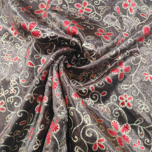Dark Brown Floral Printed Velvet Fabric TU-6247