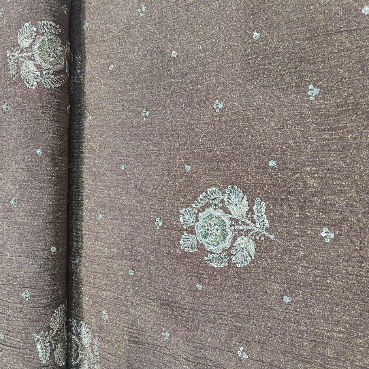 Brown Floral Crushed Tissue Fabric KS-26839