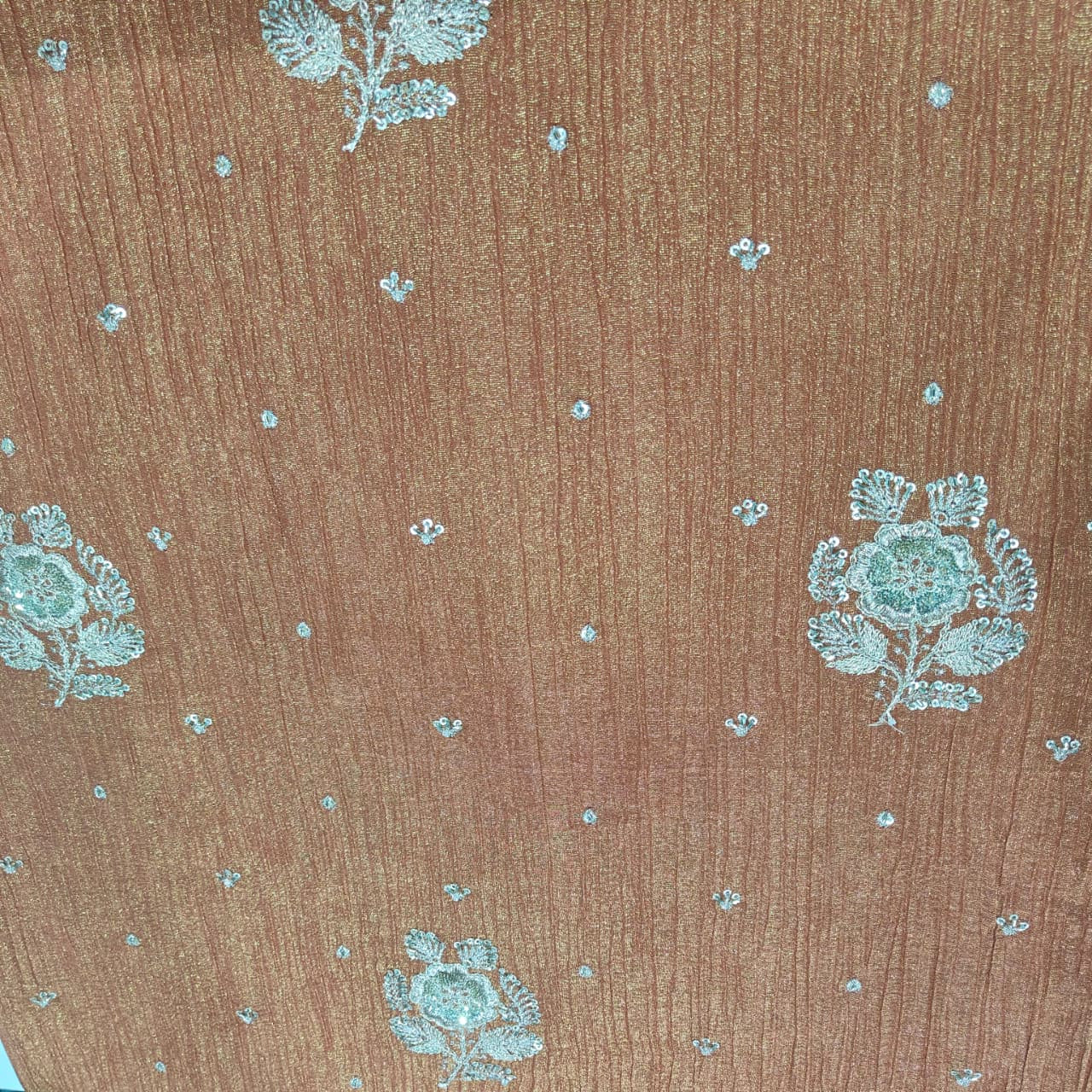 Orange Floral Crushed Tissue Fabric KS-26841