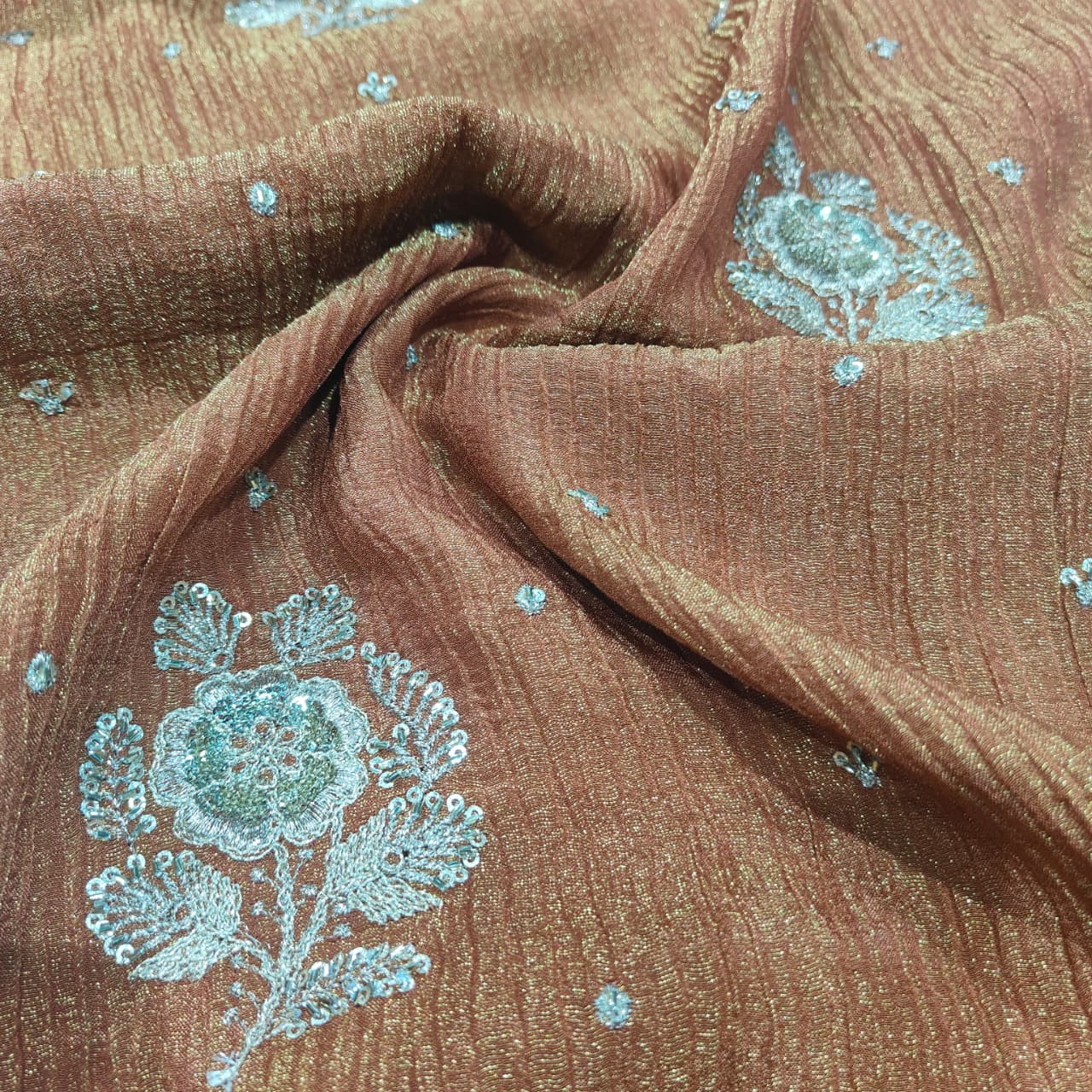 Orange Floral Crushed Tissue Fabric KS-26841