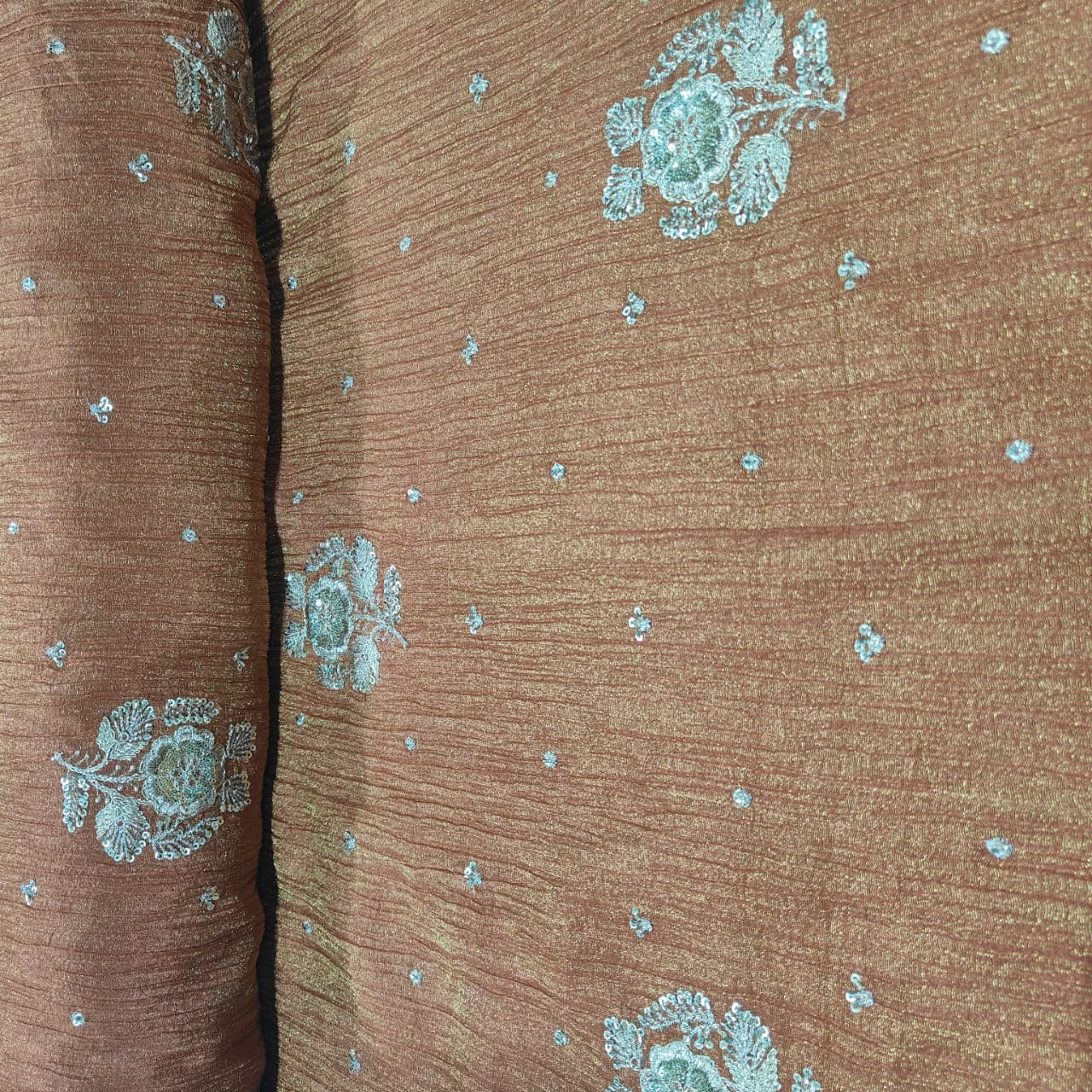 Orange Floral Crushed Tissue Fabric KS-26841
