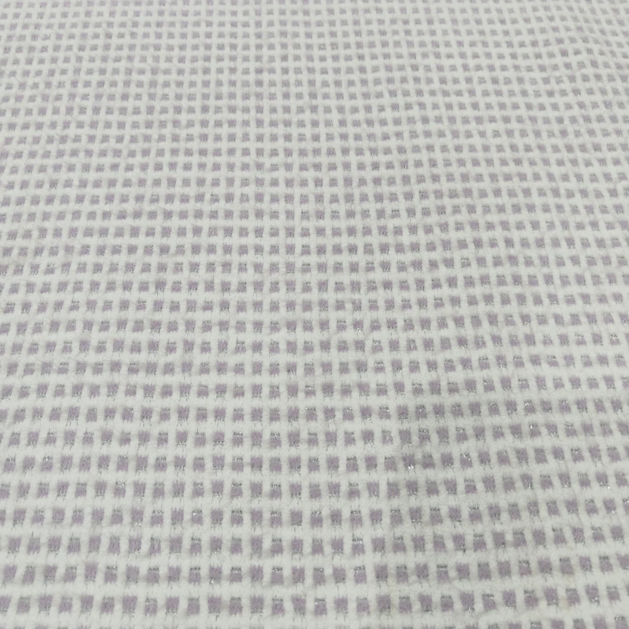 Purple White Check Print Woollen Tweed Fabric CH-13965