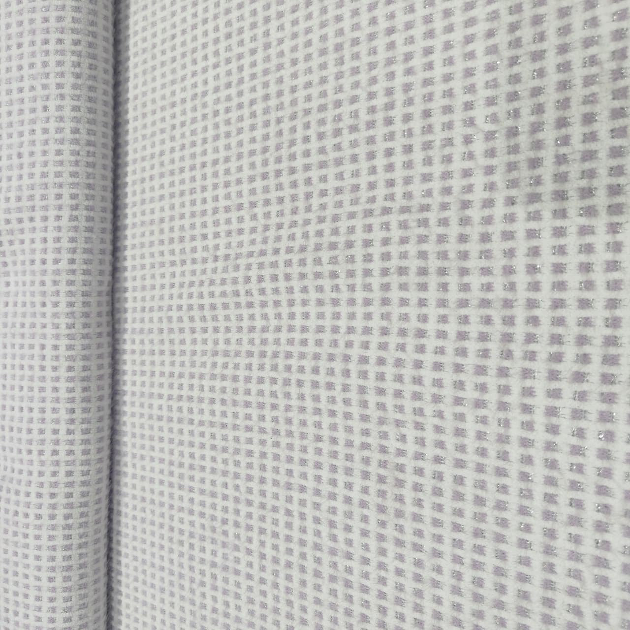 Purple White Check Print Woollen Tweed Fabric CH-13965