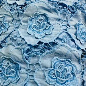 Cornflower Blue 3D Floral Sequins Embroidery Schiffli Crepe CF-16581 - TradeUNO