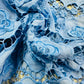Cornflower Blue 3D Floral Sequins Embroidery Schiffli Crepe CF-16581