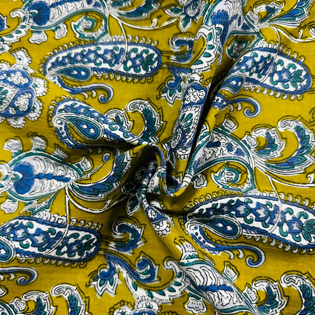 Mustard Yellow Paisley Print Cotton Fabric AFI-29617 - TradeUNO