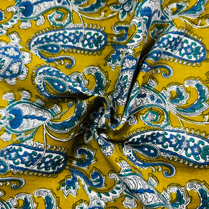 Mustard Yellow Paisley Print Cotton Fabric AFI-29617 - TradeUNO