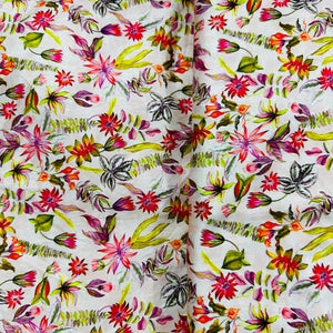 Light Pink with Orange Floral Print Cotton Satin Fabric PG-30396 - TradeUNO