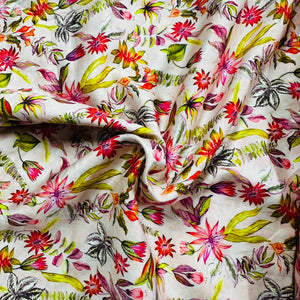 Light Pink with Orange Floral Print Cotton Satin Fabric PG-30396 - TradeUNO