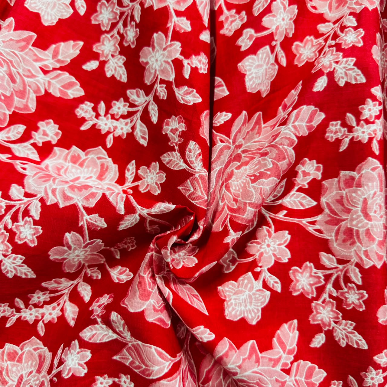 Red white floral print Cotton Fabric AFI-29586 - TradeUNO