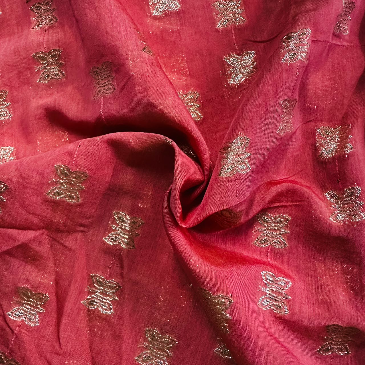 Light Pink Zari Sequence Chanderi Fabric TU-6504