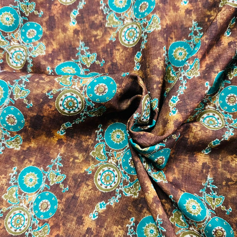 Brown & Green Traditional Print Lawn Cotton Fabric TU-8693