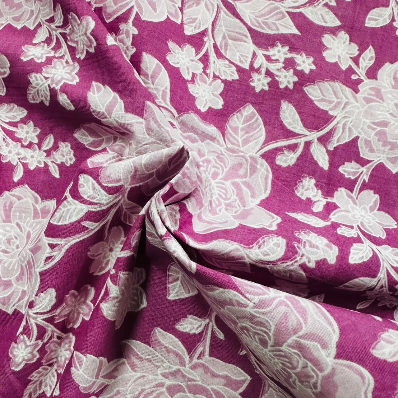 Baby Pink & white floral print Cotton Fabric AFI-29591 - TradeUNO