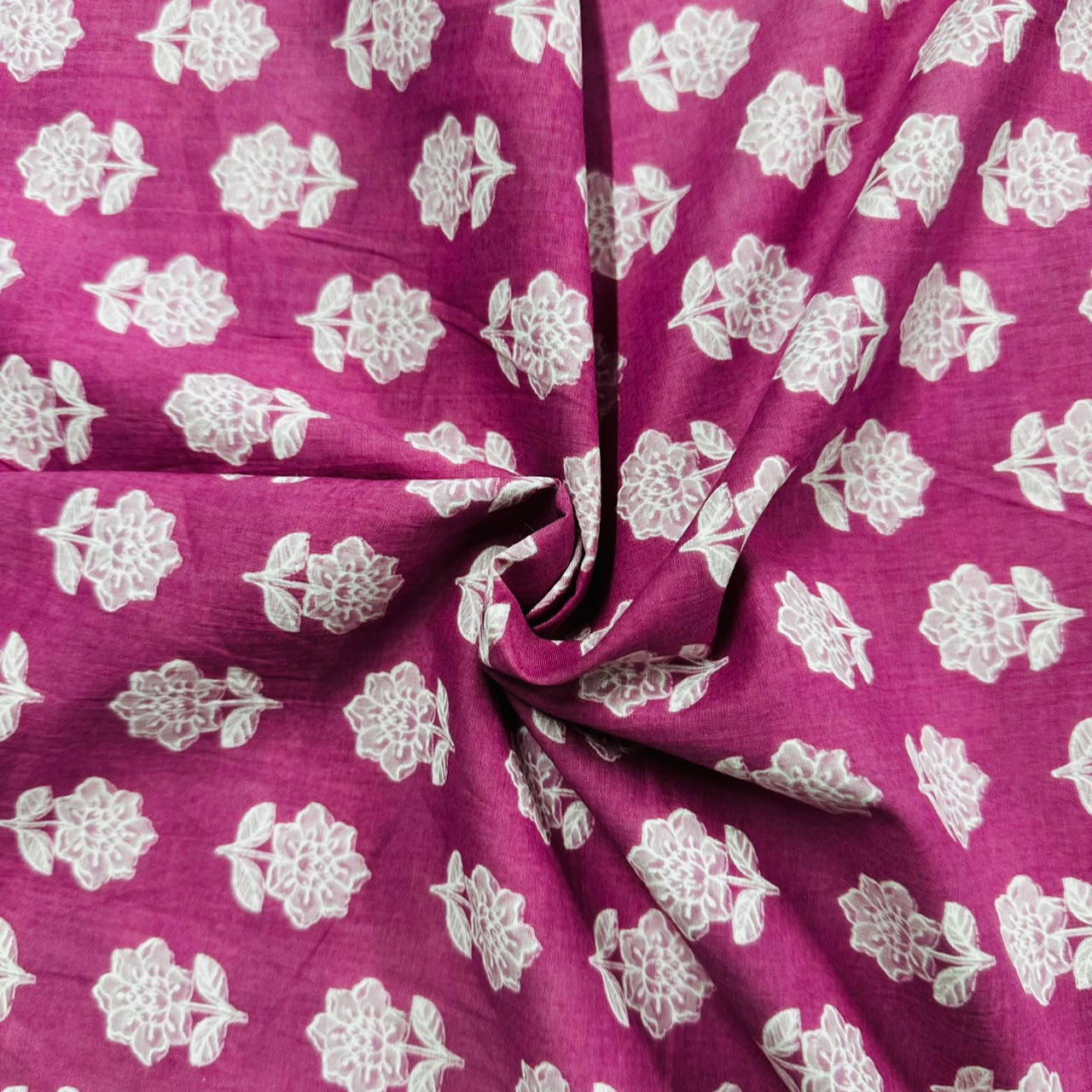 Baby Pink & white floral print Cotton Fabric AFI-29592 - TradeUNO