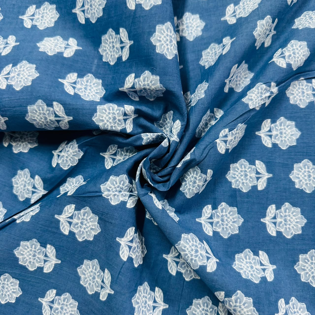 Blue white floral print Cotton Fabric AFI-29588 - TradeUNO