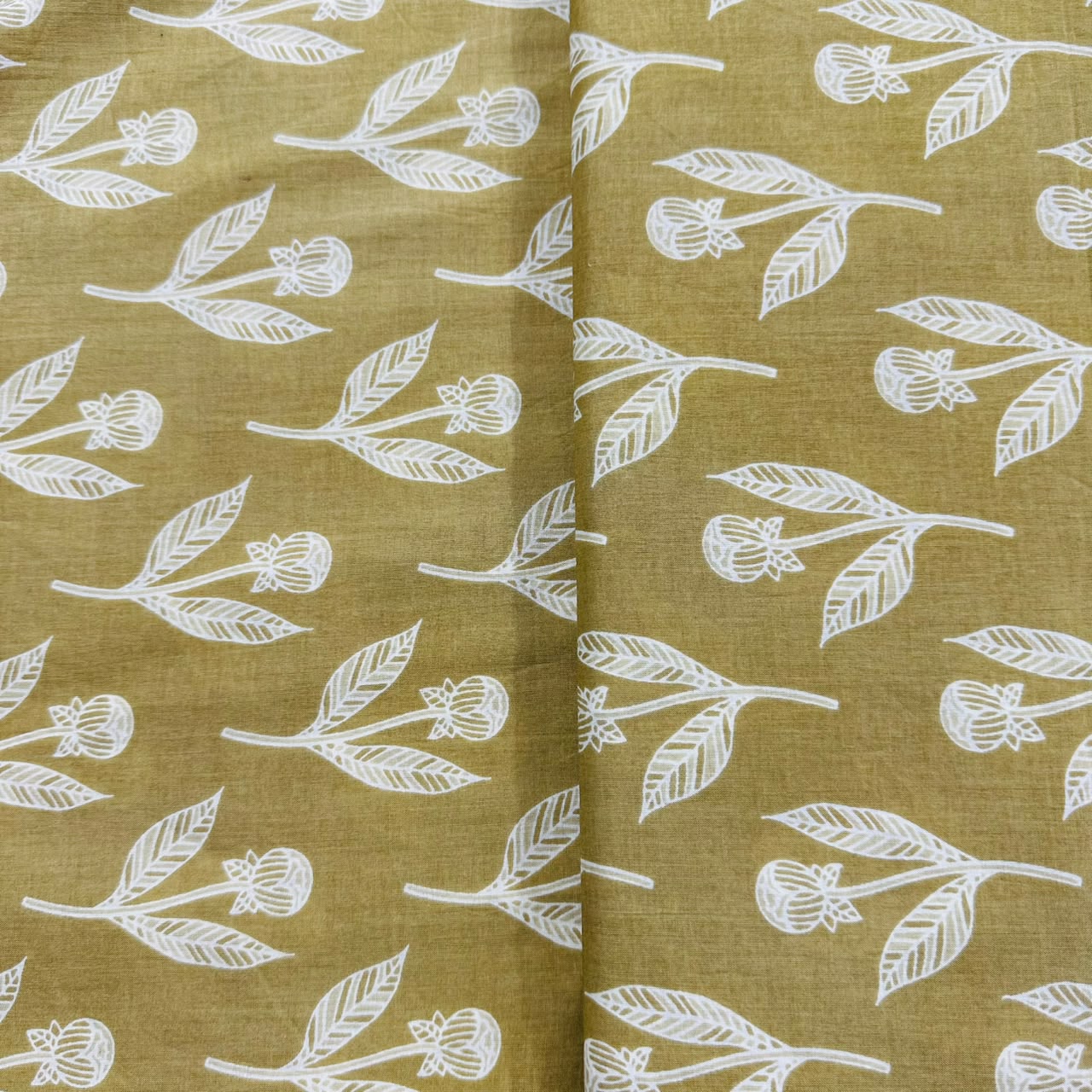 Olive Green Floral print Cotton Fabric AFI-29594