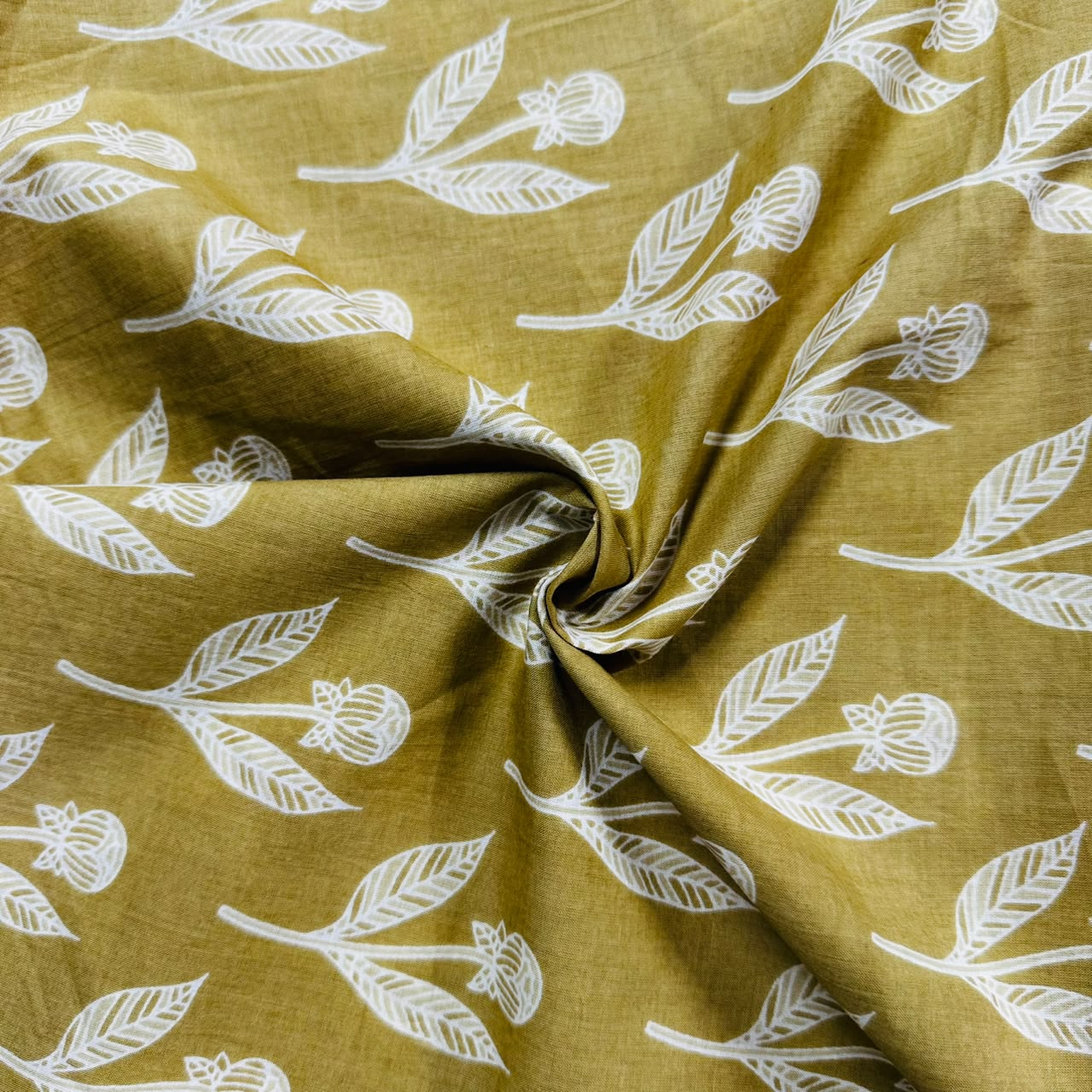 Olive Green Floral print Cotton Fabric AFI-29594