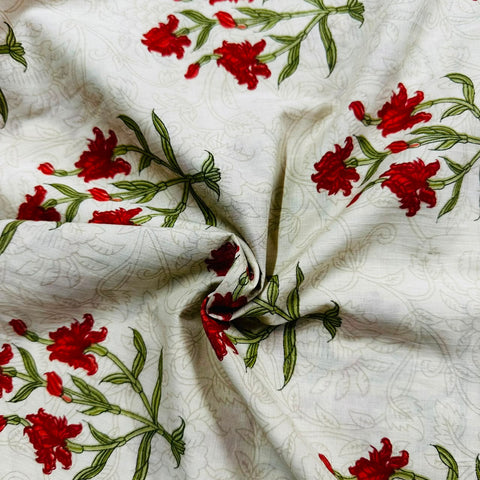 Cream with Red Floral Print Cotton Fabric MFR-29897