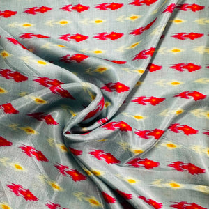 Blue Pink Ikkat Print Bemberg Gajji Silk GT-15576 - TradeUNO