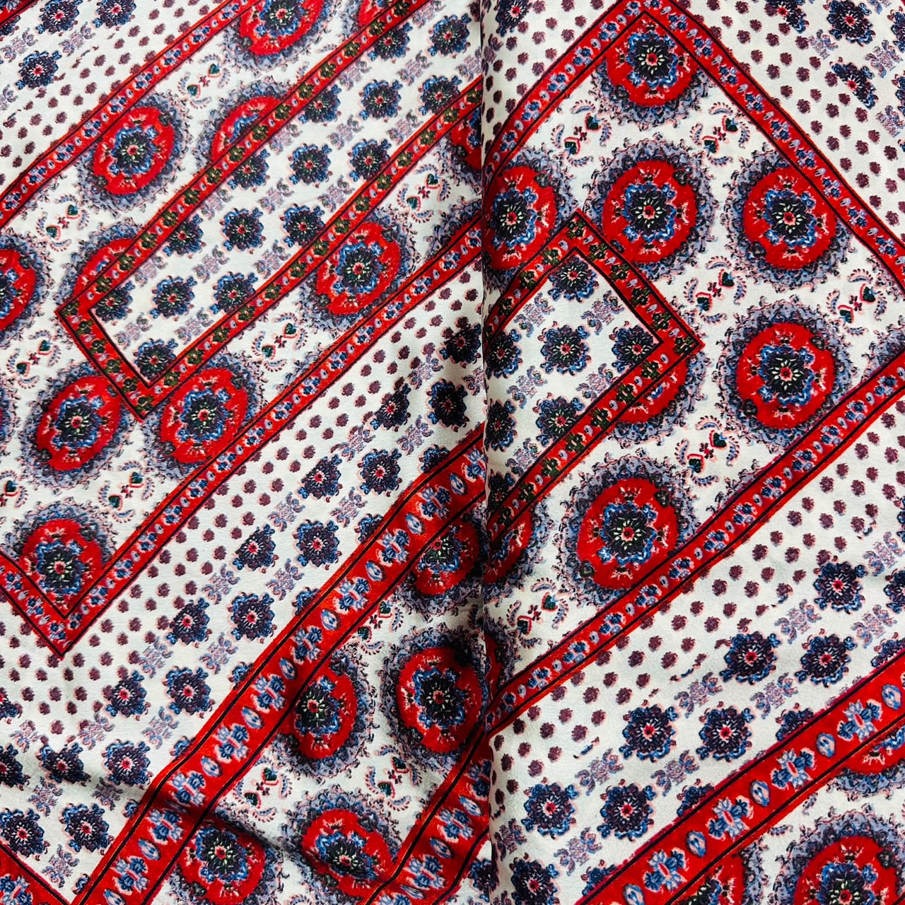 Cream & Brown Floral Print Modal Satin VC-11260
