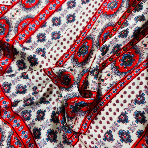 Cream & Brown Floral Print Modal Satin VC-11260