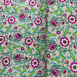 Cream Pink Floral Print Cotton Fabric 16120 - TradeUNO