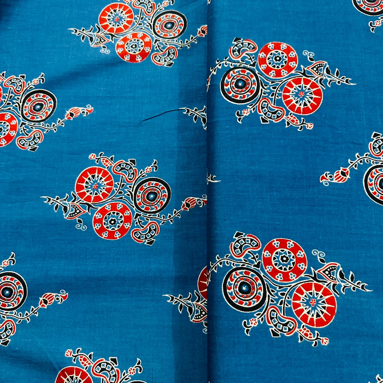 Blue Ajrakh Print Cotton Fabric AFI-29567 - TradeUNO