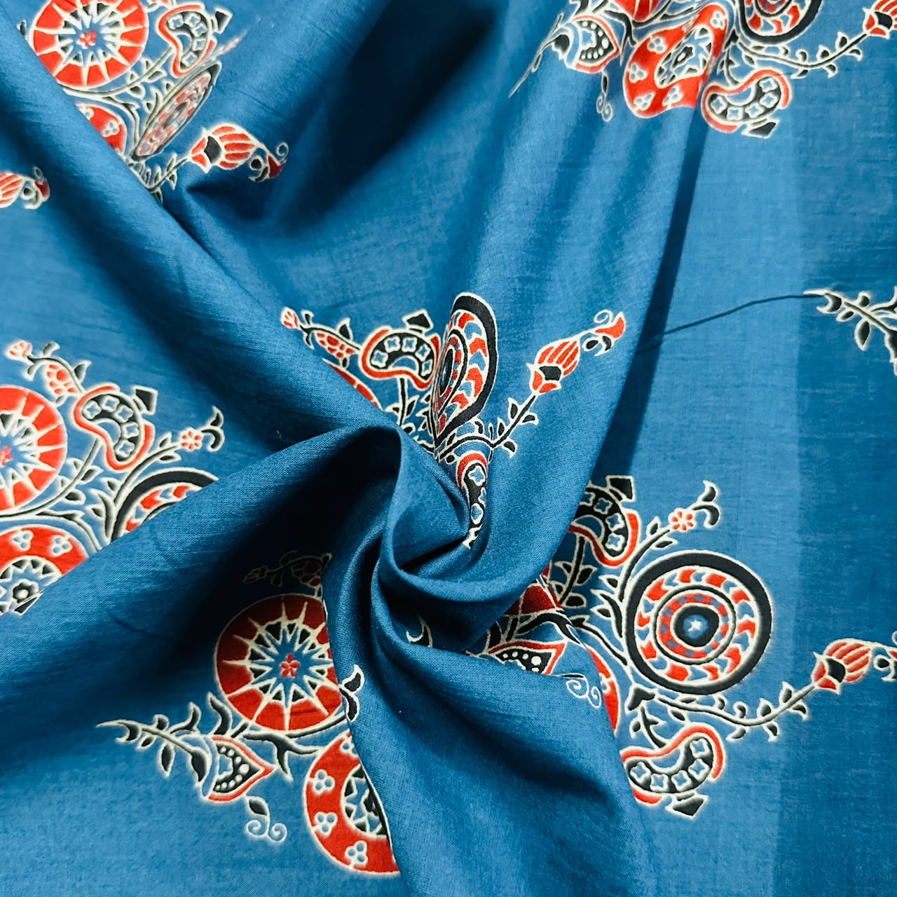 Blue Ajrakh Print Cotton Fabric AFI-29567 - TradeUNO