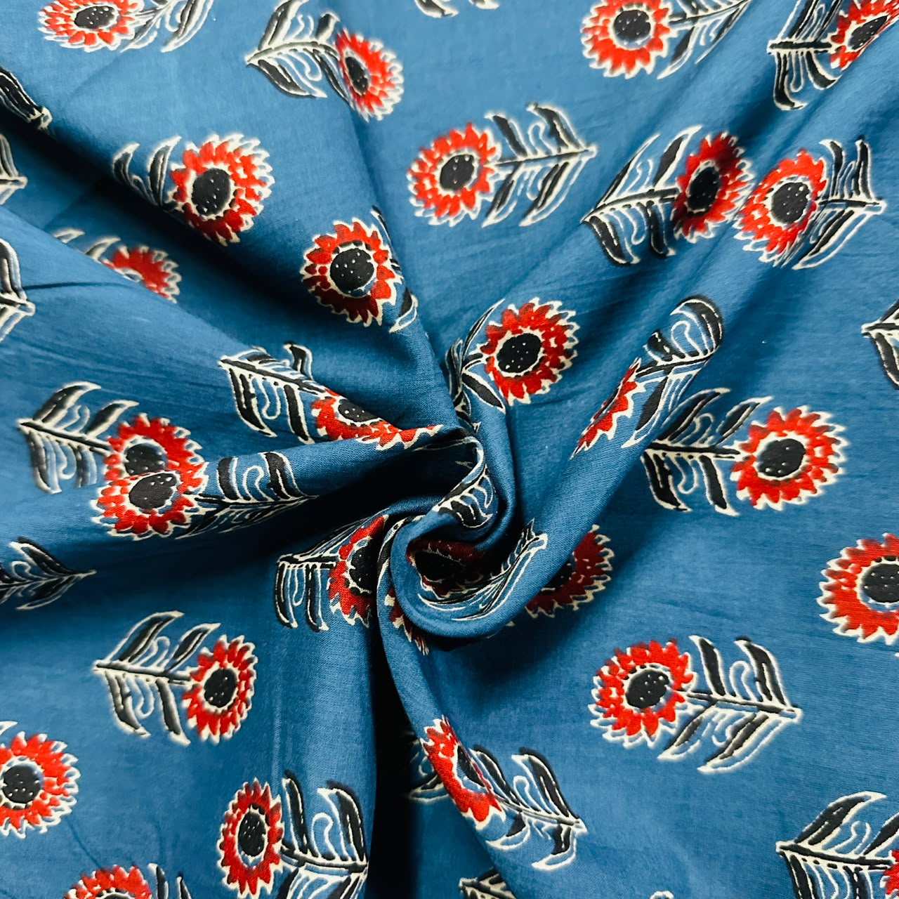 Blue Ajrakh Print Cotton Fabric AFI-29566 - TradeUNO
