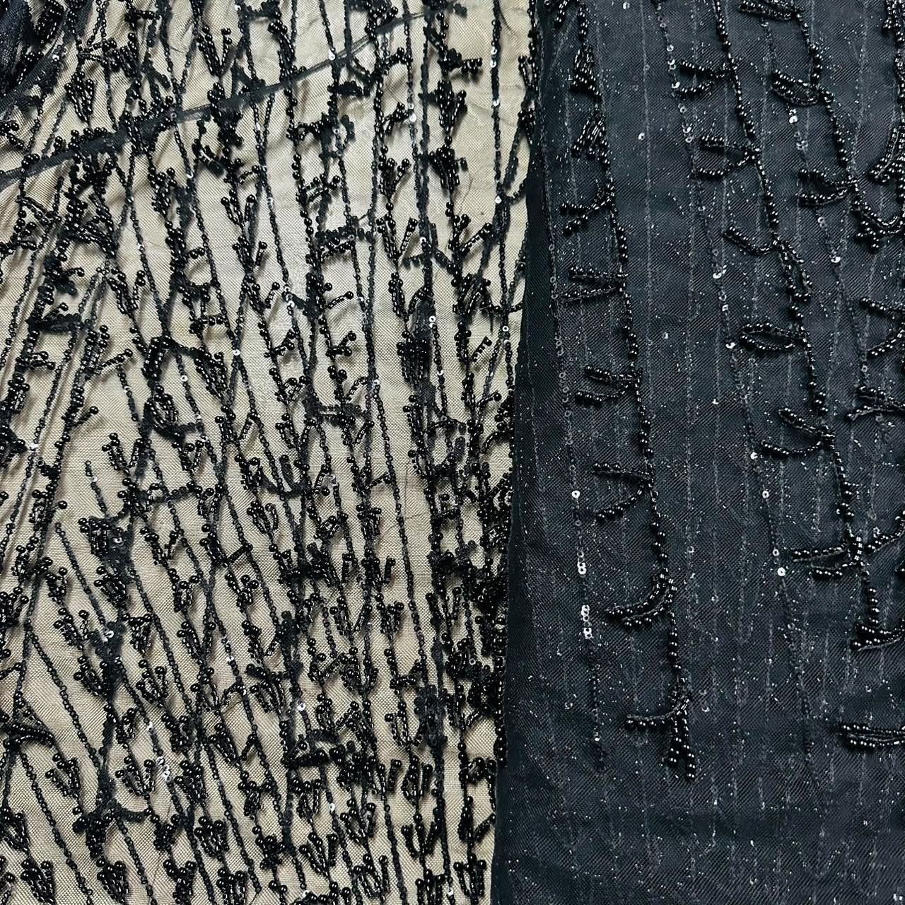 Black Cutdana Hanging Embroidery Net Fabric CF-15157 - TradeUNO