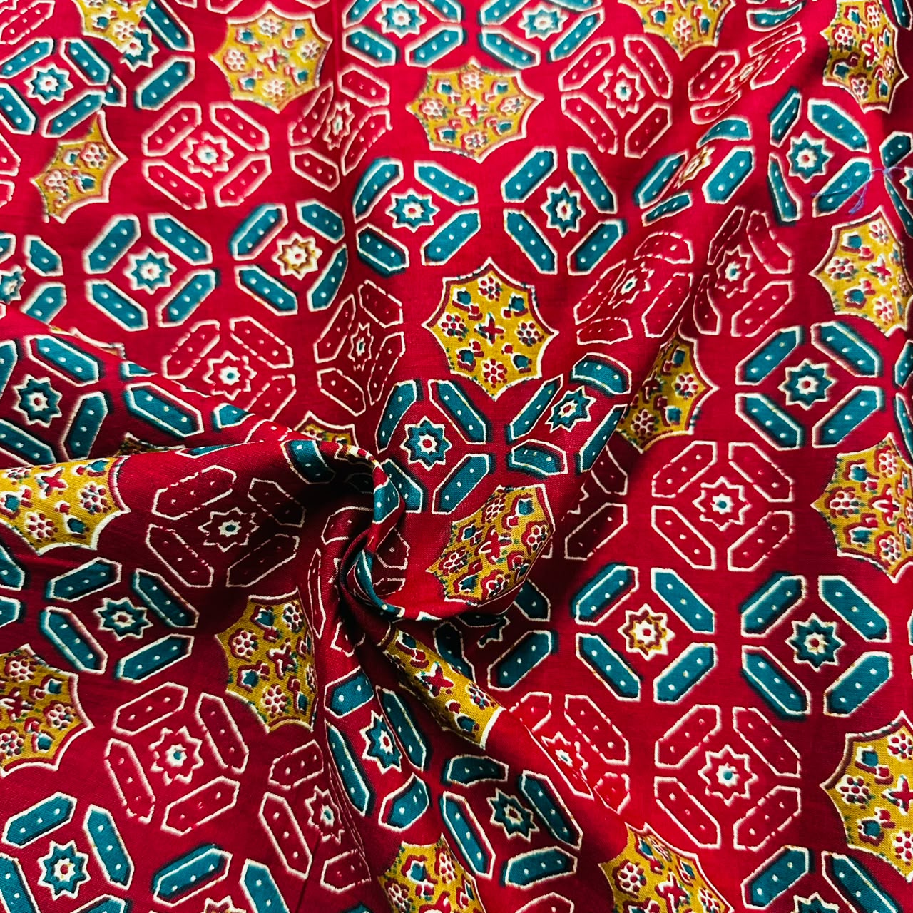 Red Ajrakh Print Cotton Fabric - TradeUNO